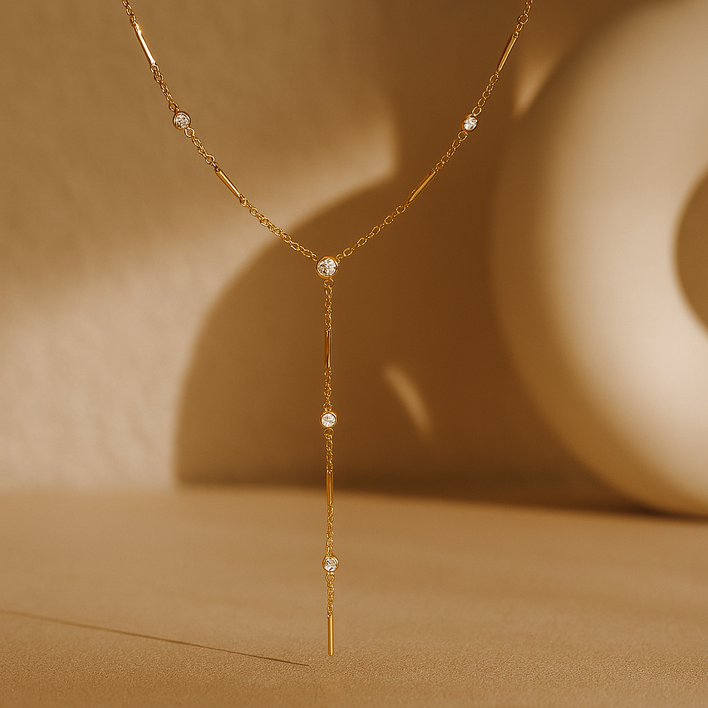 Diamond Chain Lariat Necklace-Lariats-Gold Vermeil-Anushka Jain Jewellery