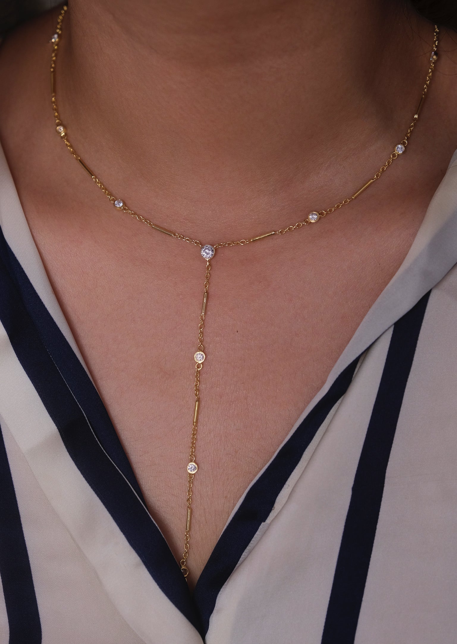 Diamond Chain Lariat Necklace-Lariats-Anushka Jain Jewellery