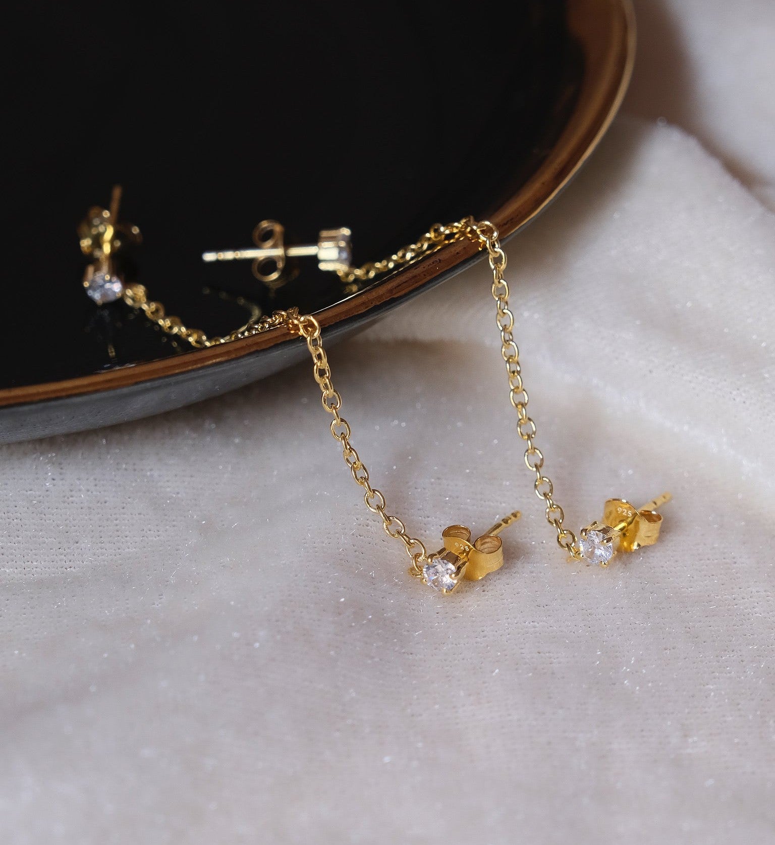Diamond Ear Chain Studs-Chains and Threaders-Anushka Jain Jewellery