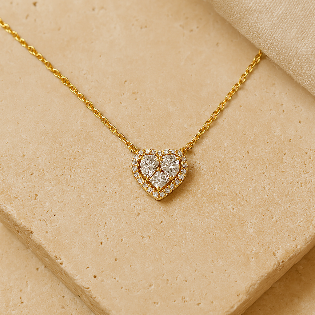 Diamond Heart Necklace-Pendants-Gold Vermeil-Anushka Jain Jewellery