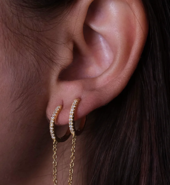 Diamond Hoop Chained Earrings-Chains and Threaders-Anushka Jain Jewellery
