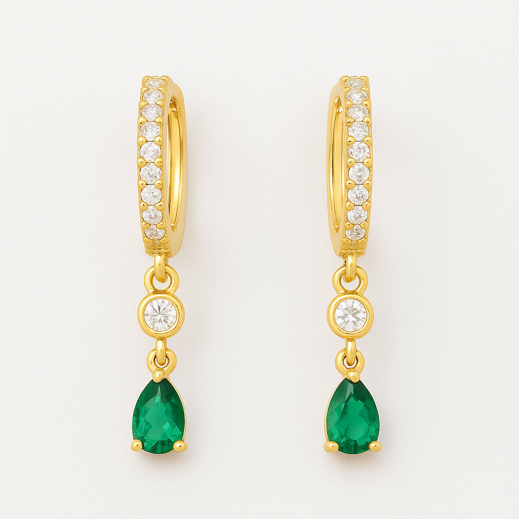 Diamond Hoop Emerald Huggie-Huggie-Anushka Jain Jewellery