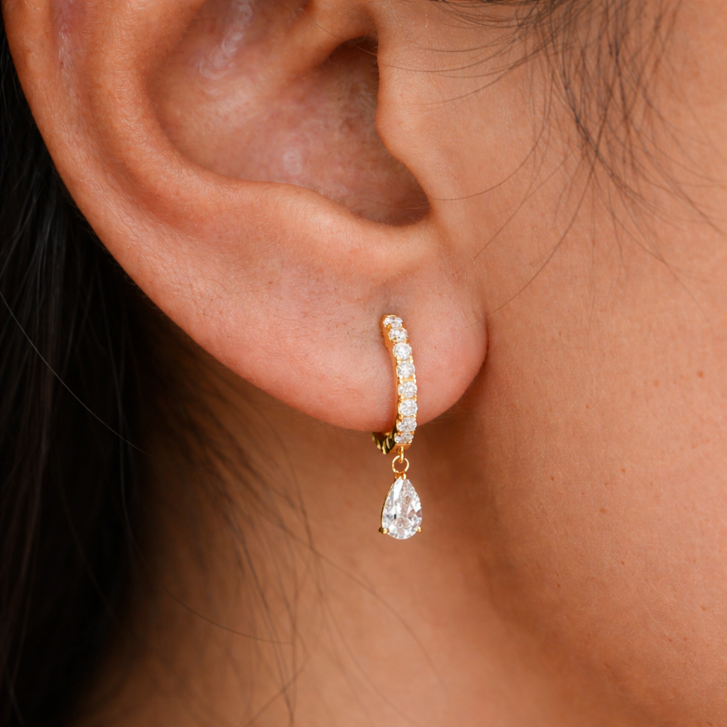 Diamond Pear Drop Huggie-Anushka Jain Jewellery