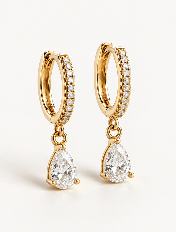 Diamond Pear Drop Huggie