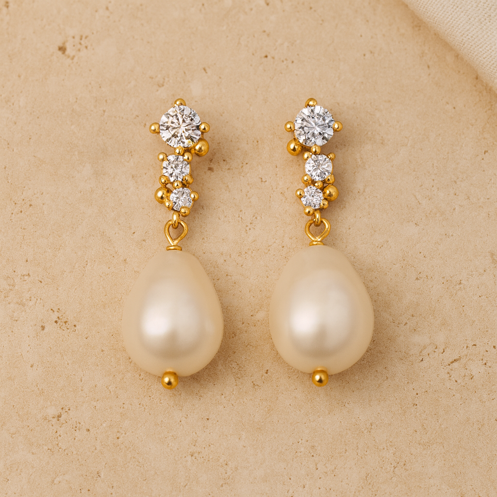 Diamond Pearl Drop Earrings-Anushka Jain Jewellery