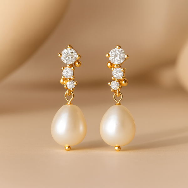 Diamond Pearl Drop Earrings-Anushka Jain Jewellery