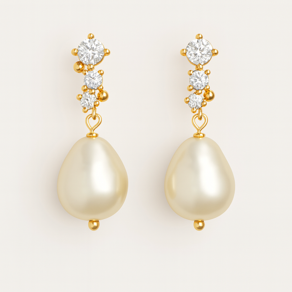 Diamond Pearl Drop Earrings-Anushka Jain Jewellery
