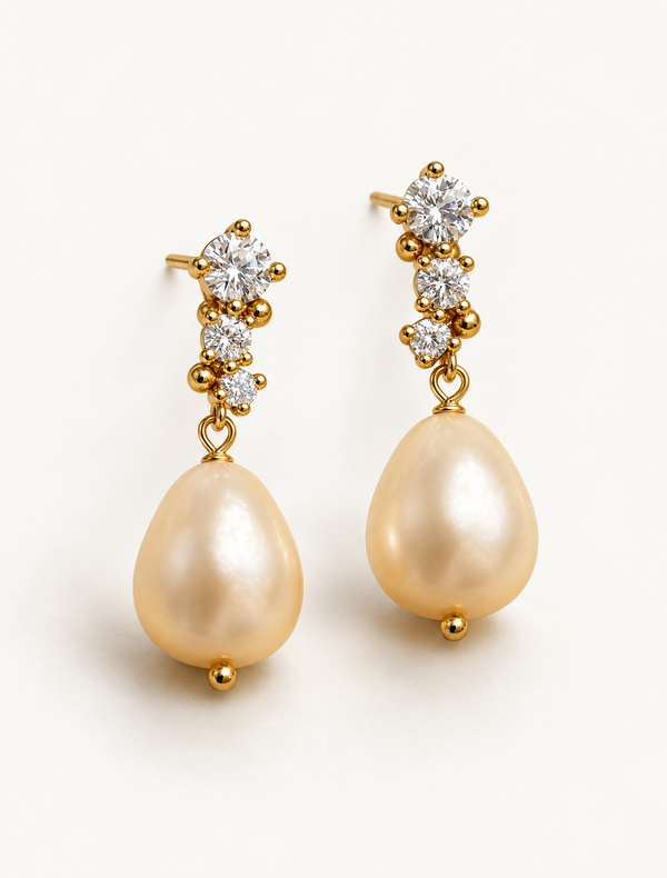 Diamond Pearl Drop Earrings