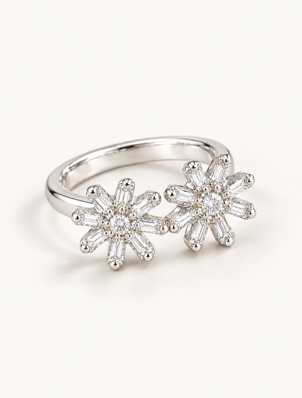 Double Floral CZ Statement Ring