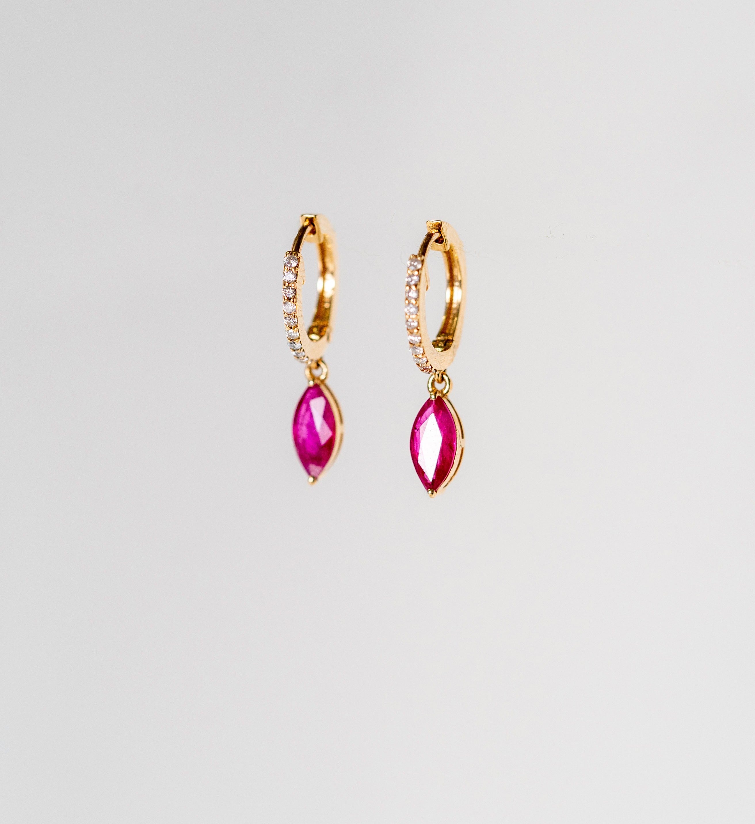 18k Ruby Diamond Marquise Drop Huggie