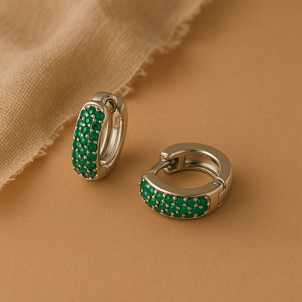 Emerald Bold Huggies-Huggie-Silver-Anushka Jain Jewellery
