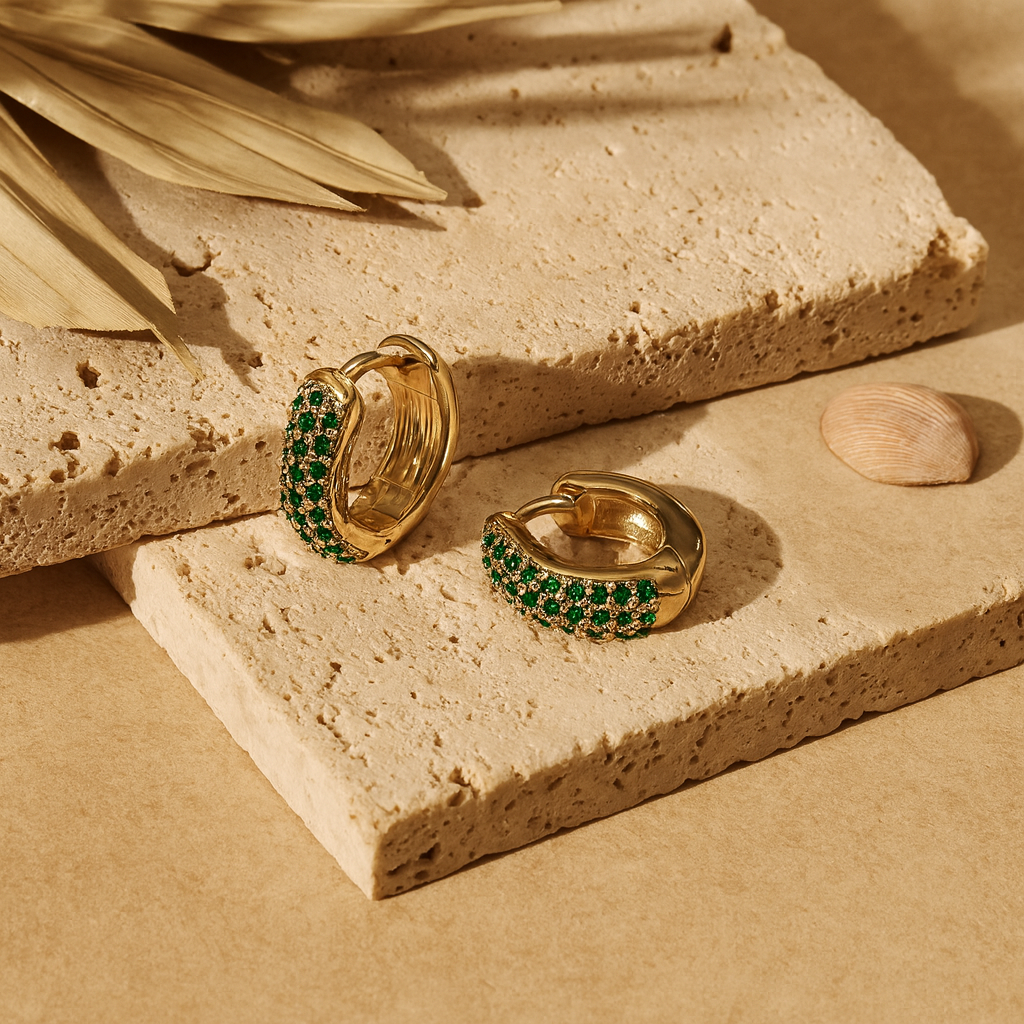 Emerald Bold Huggies-Huggie-Anushka Jain Jewellery