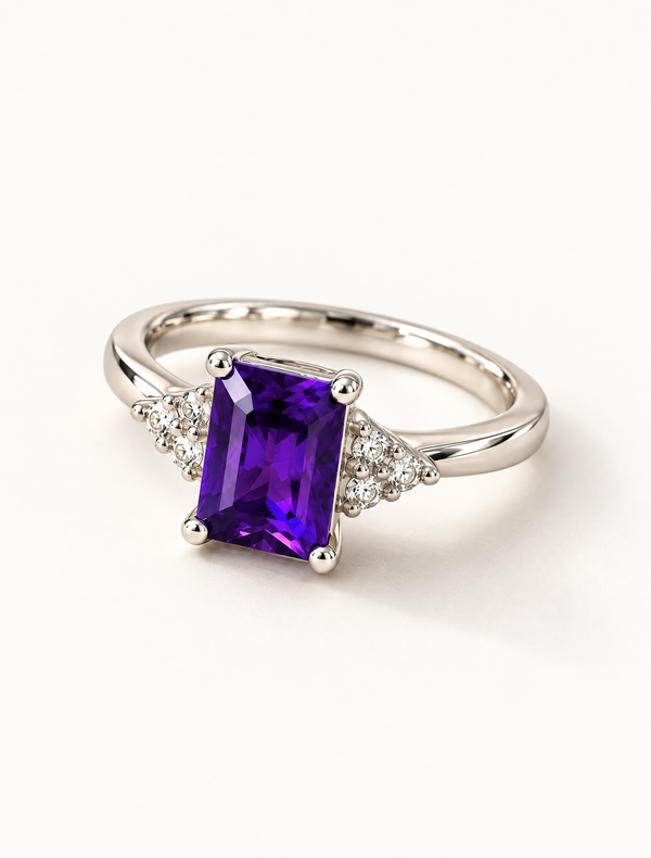 Emerald Cut Amethyst Statement Ring
