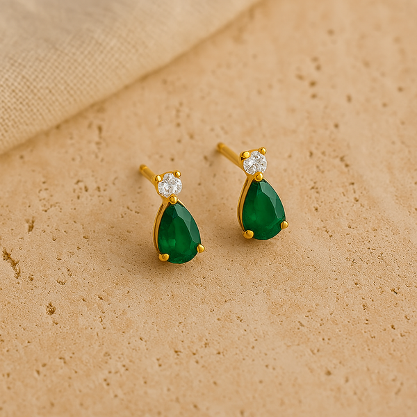 Emerald Drop Studs-Studs-Gold Vermeil-Anushka Jain Jewellery