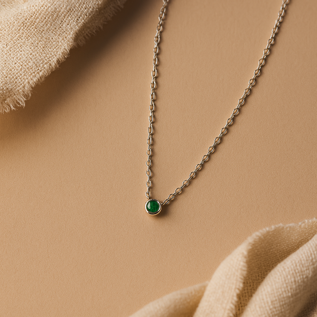 Emerald Solitaire Necklace-Pendants-Silver-Anushka Jain Jewellery