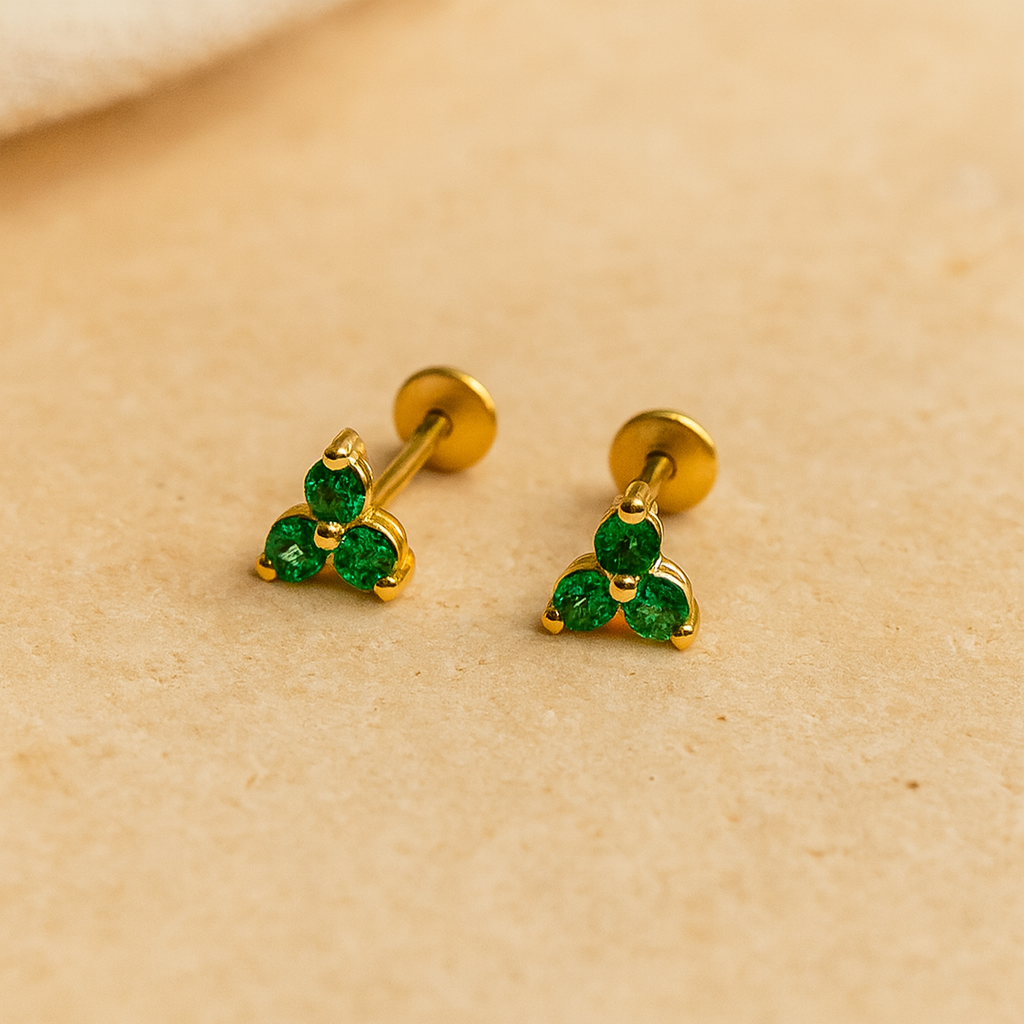 Emerald Trio Studs-Studs-Gold Vermeil-Anushka Jain Jewellery