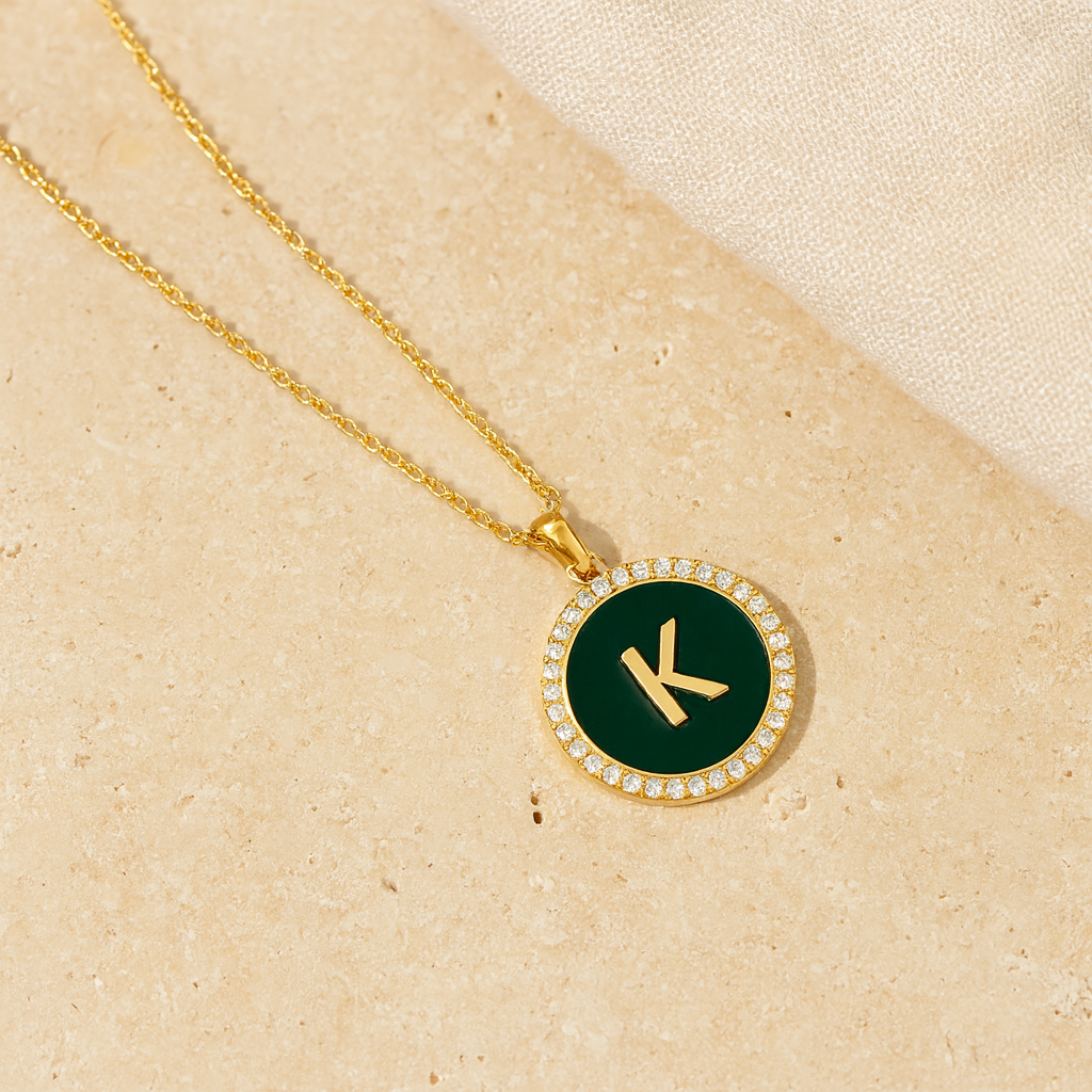 Enamel Initial Coin-Pendants-Anushka Jain Jewellery