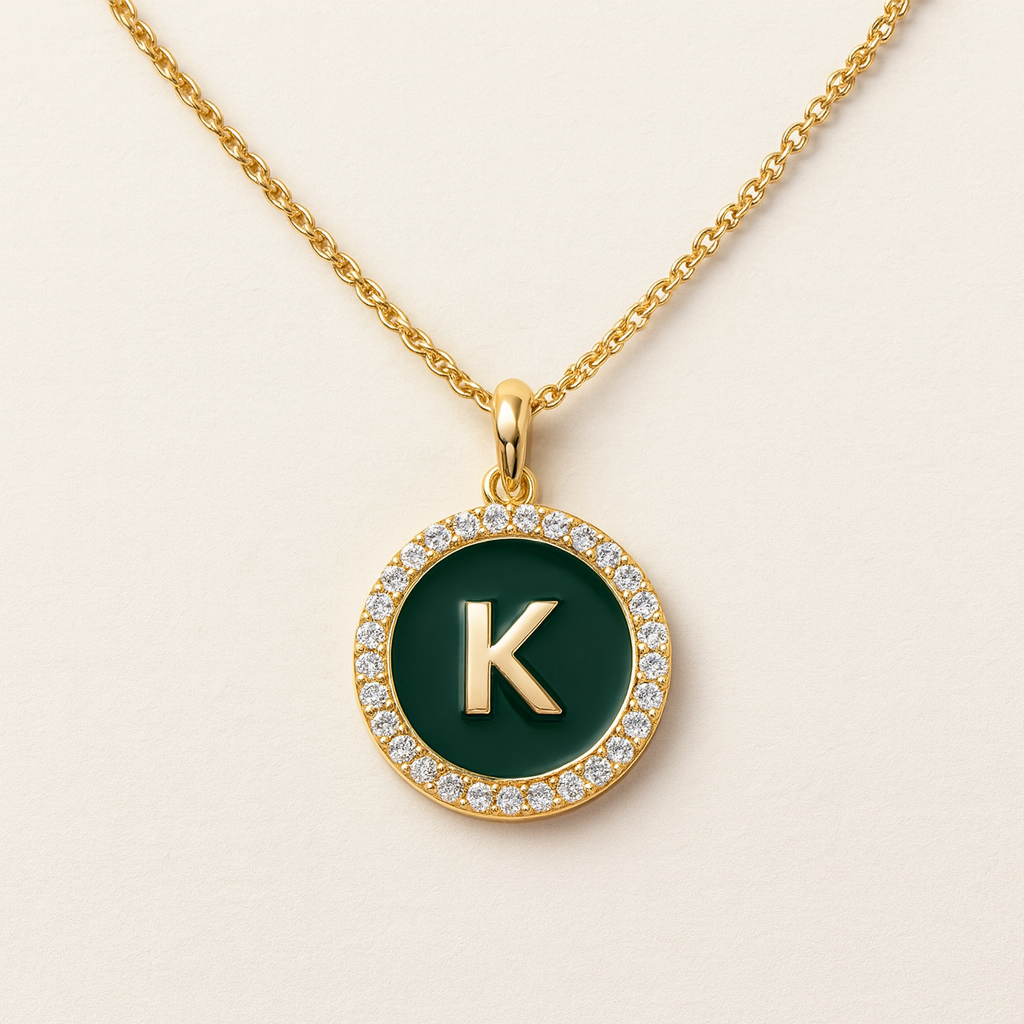 Enamel Initial Coin-Pendants-Anushka Jain Jewellery