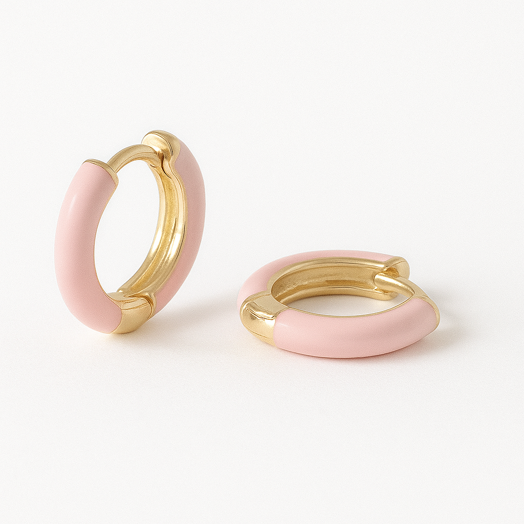 Enamel Small Hoops-Huggie-Light Pink-Anushka Jain Jewellery