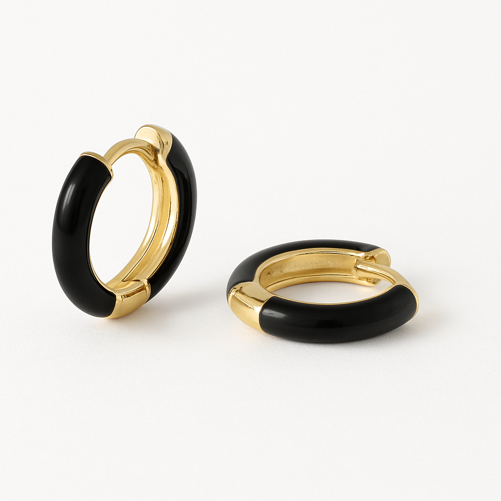Enamel Small Hoops-Huggie-Black-Anushka Jain Jewellery