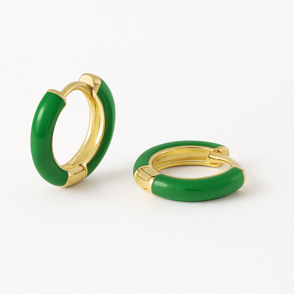 Enamel Small Hoops-Huggie-Green-Anushka Jain Jewellery