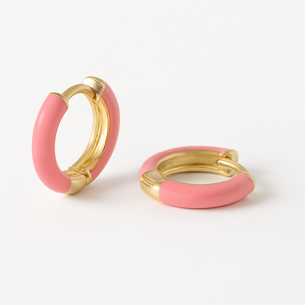 Enamel Small Hoops-Huggie-Pink-Anushka Jain Jewellery