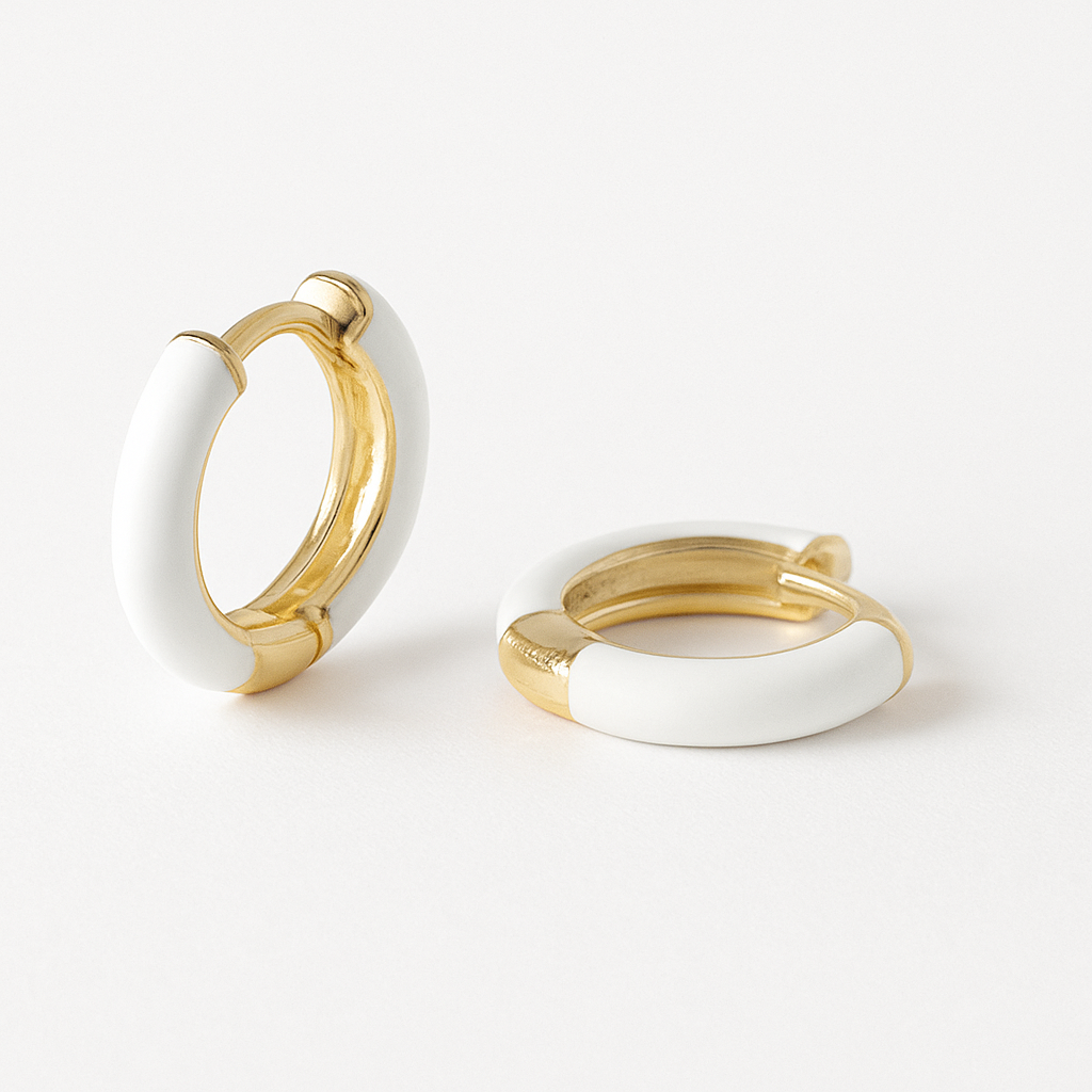 Enamel Small Hoops-Huggie-White-Anushka Jain Jewellery