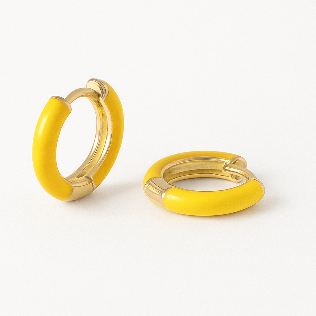 Enamel Small Hoops-Huggie-Yellow-Anushka Jain Jewellery