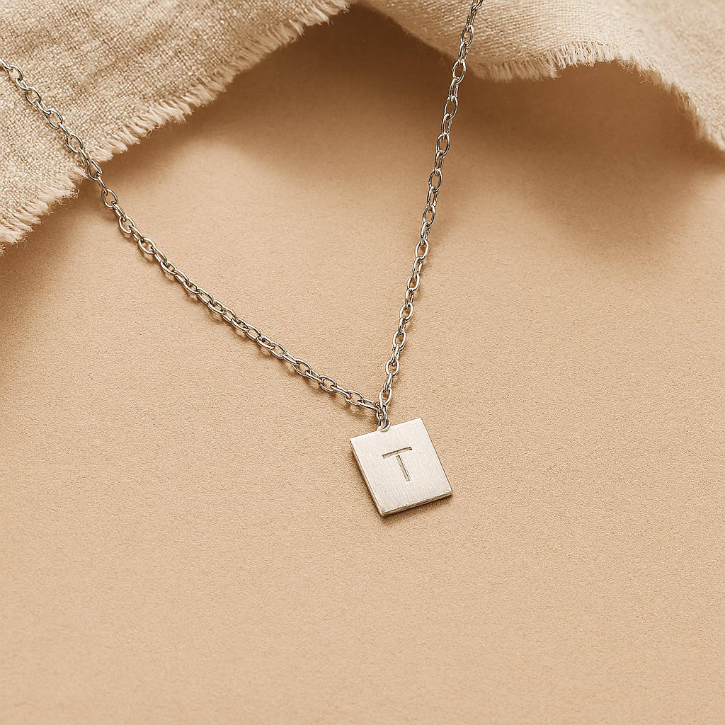 Engraved Square Bar Necklace-Pendants-Silver-Anushka Jain Jewellery