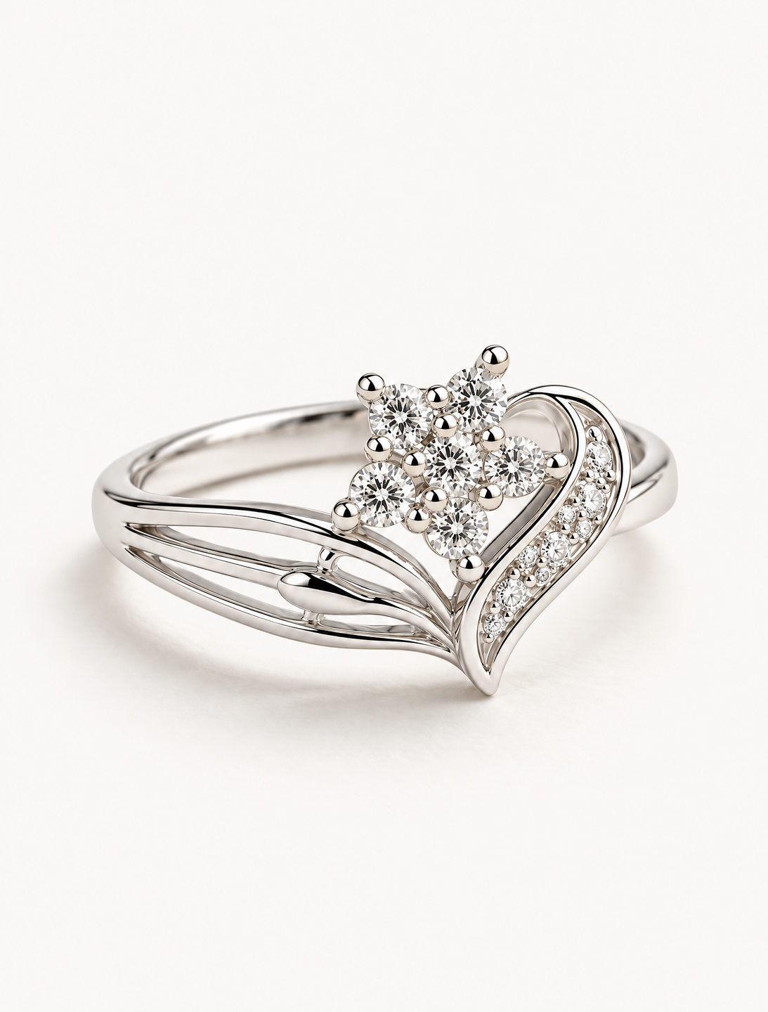 Floral Heart CZ Ring