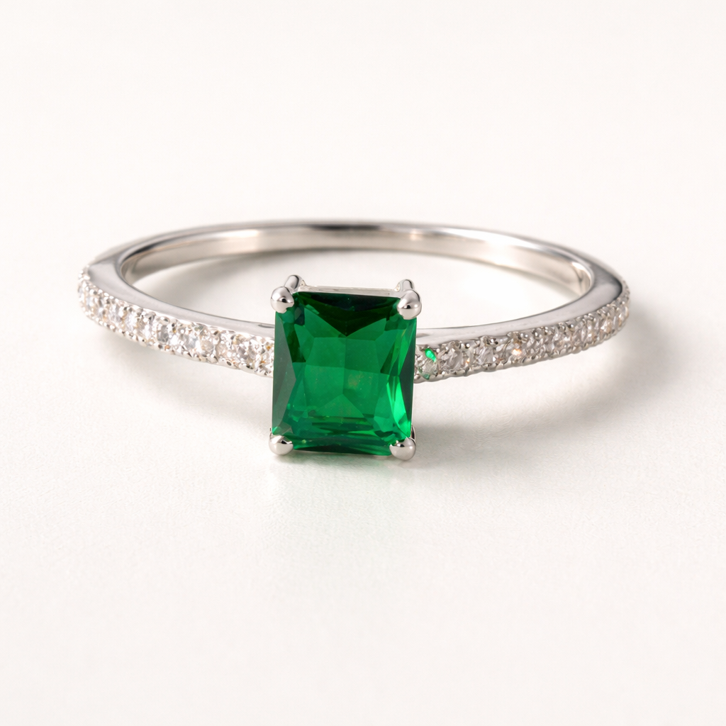 Green Stone Silver Ring-Anushka Jain Jewellery