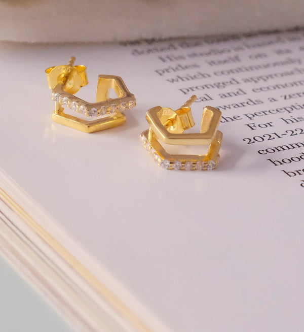 Hexagon Diamond Huggie-Huggie-Anushka Jain Jewellery
