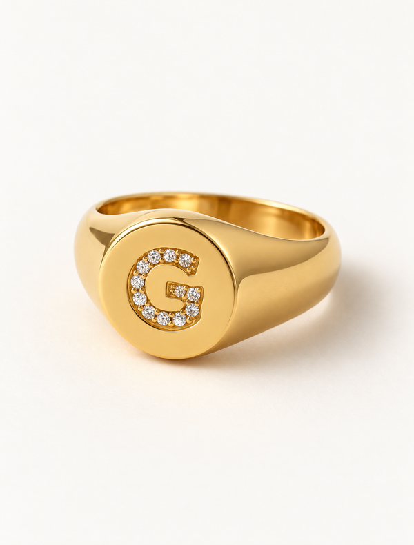 Initial Diamond Signet Ring