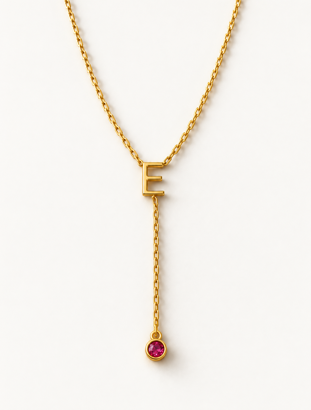 Initial Lariat Ruby Necklace