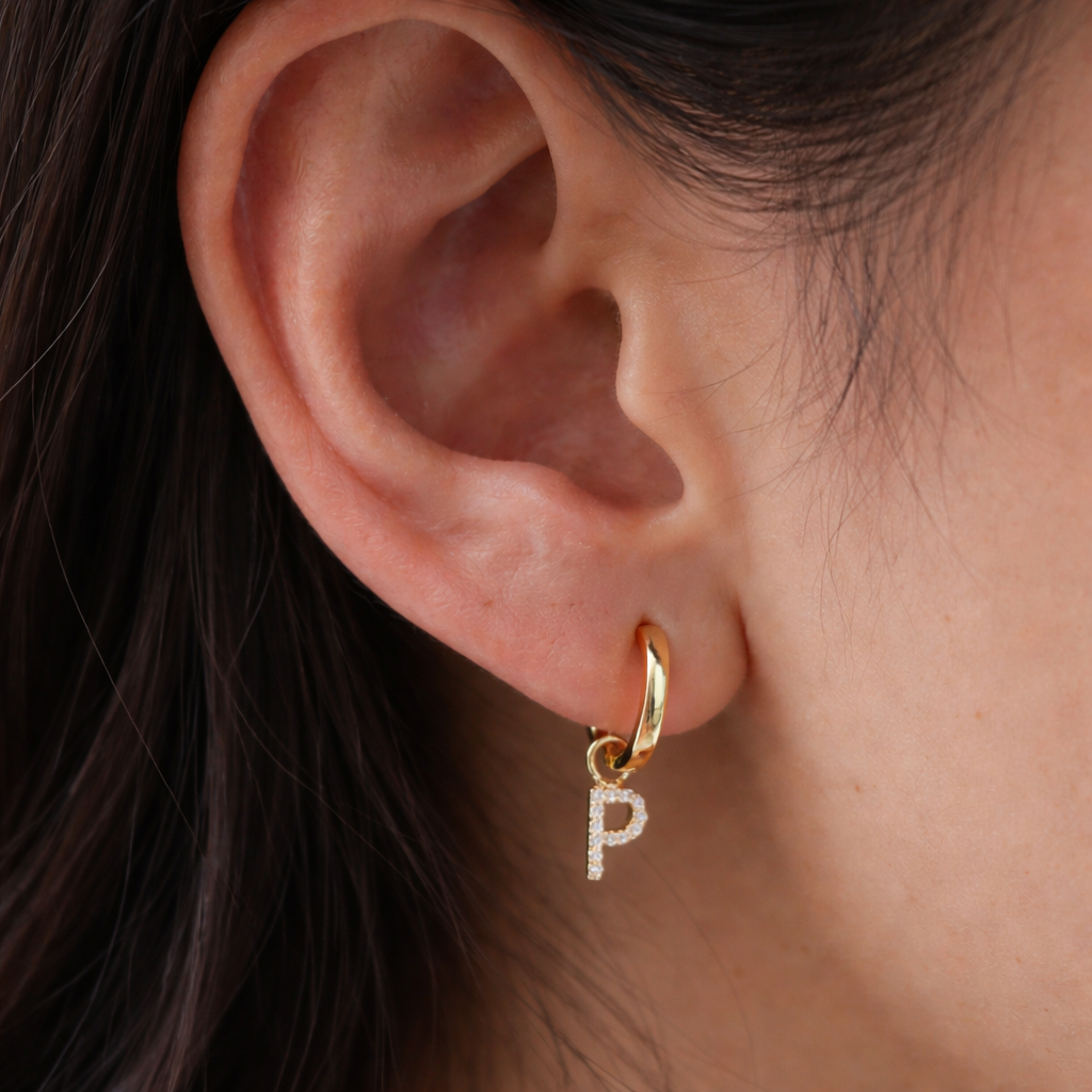 Initial Studded Huggies-Huggie-Anushka Jain Jewellery