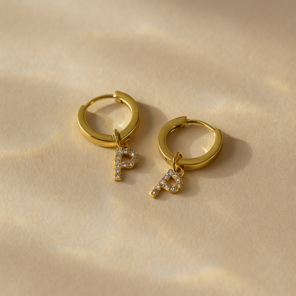 Initial Studded Huggies-Huggie-Anushka Jain Jewellery