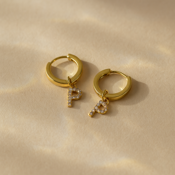 Initial Studded Huggies-Huggie-Anushka Jain Jewellery