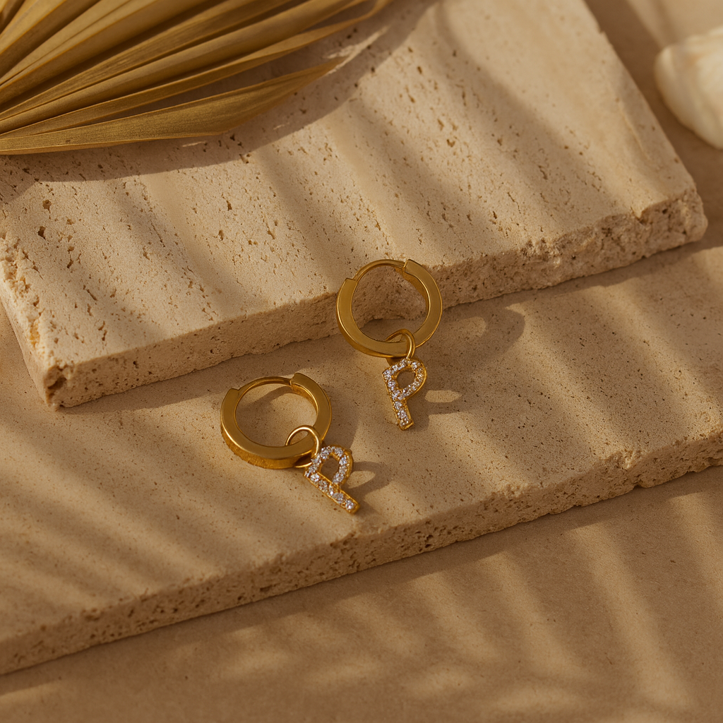 Initial Studded Huggies-Huggie-Anushka Jain Jewellery