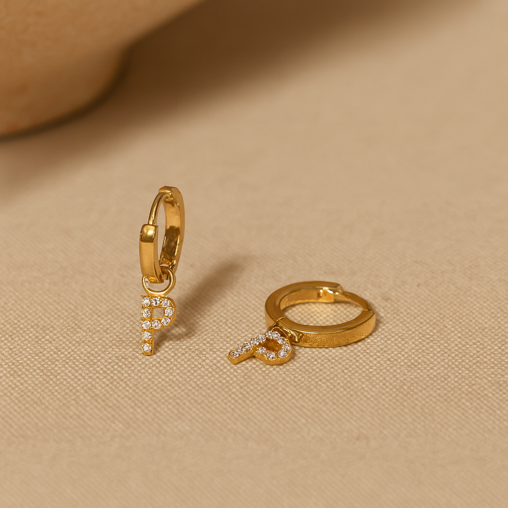 Initial Studded Huggies-Huggie-Anushka Jain Jewellery