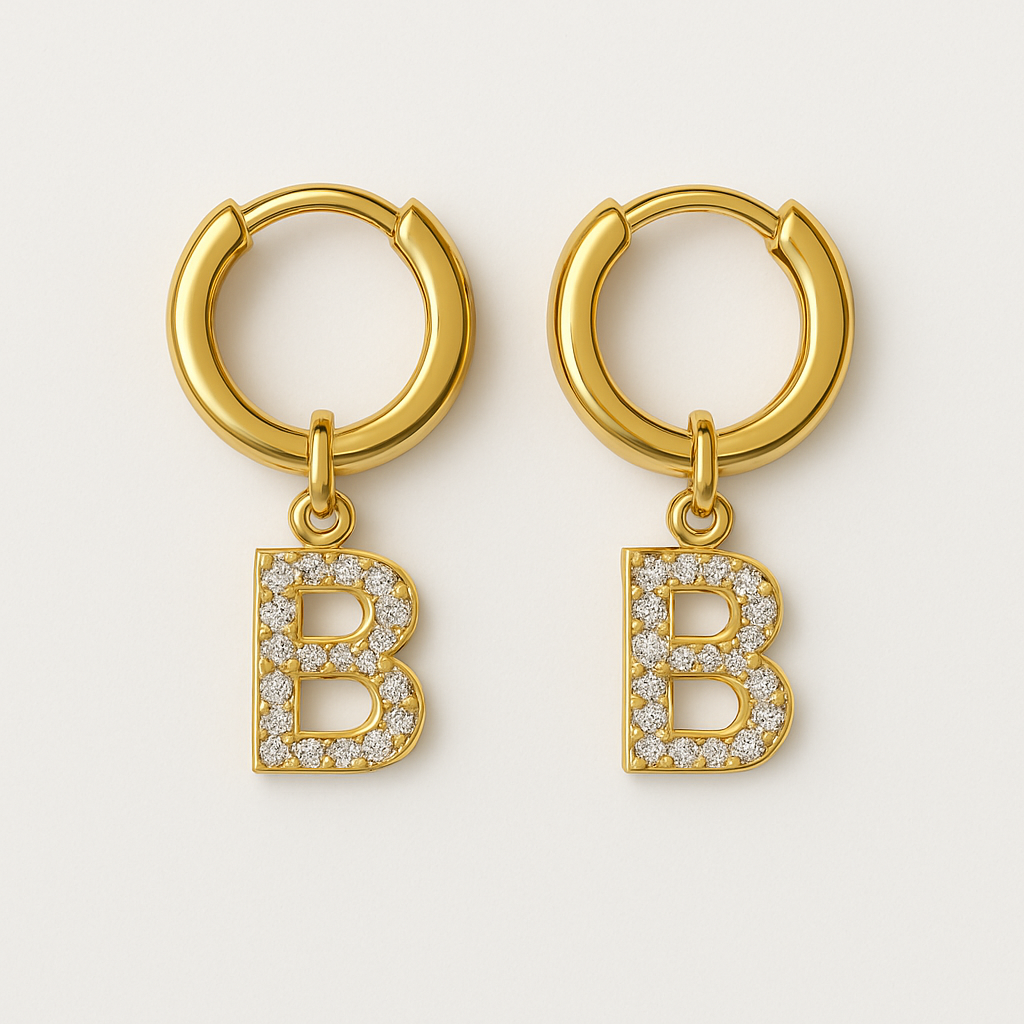 Initial Studded Huggies-Huggie-Anushka Jain Jewellery