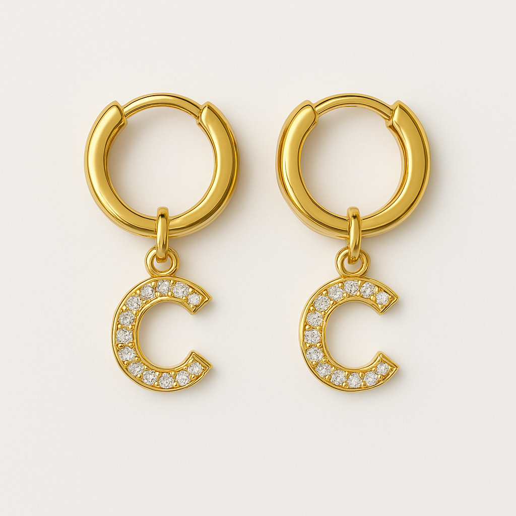 Initial Studded Huggies-Huggie-Anushka Jain Jewellery