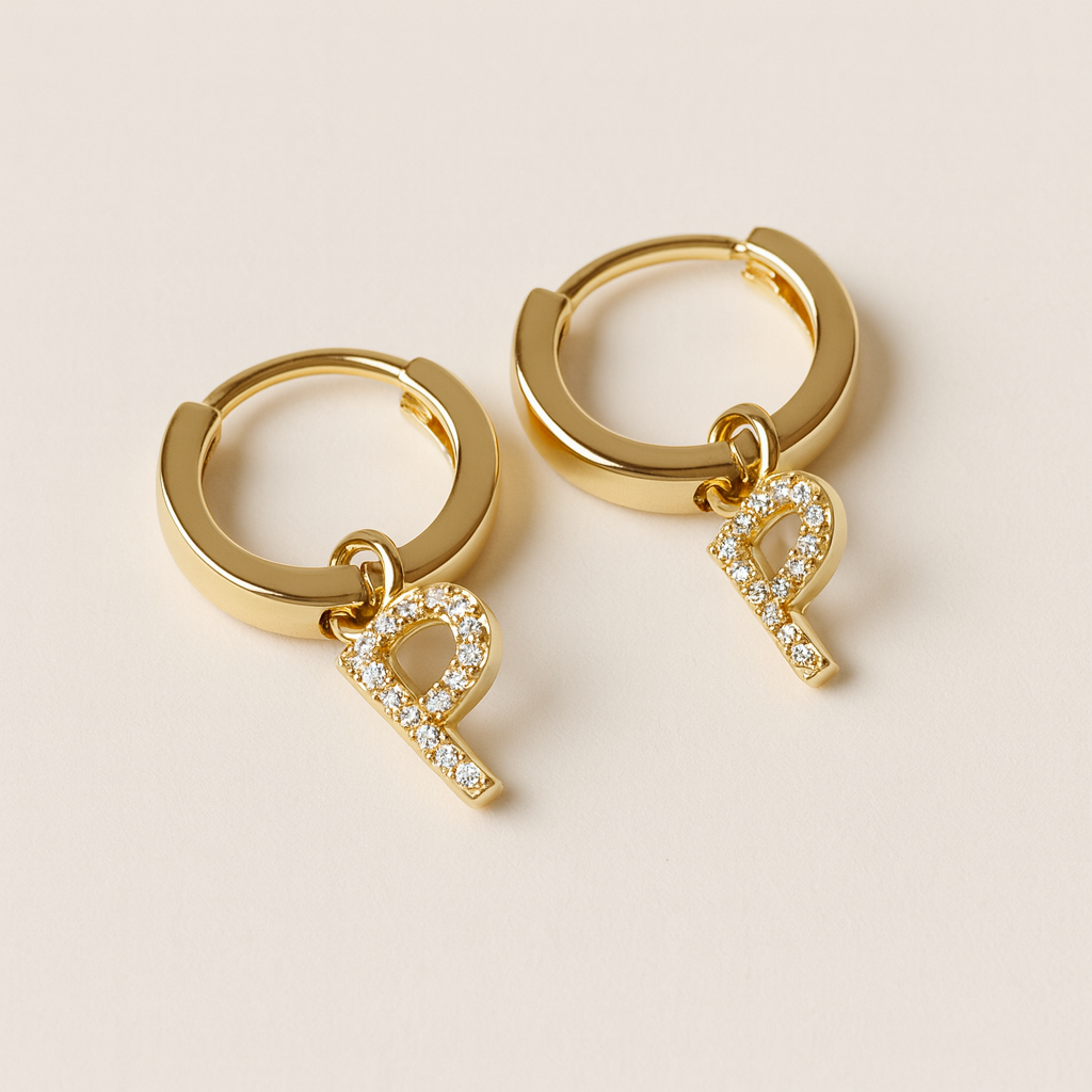 Initial Studded Huggies-Huggie-Anushka Jain Jewellery