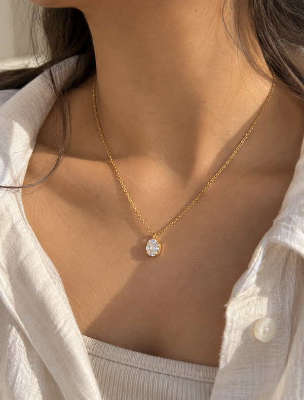 Dainty Oval Solitaire Necklace