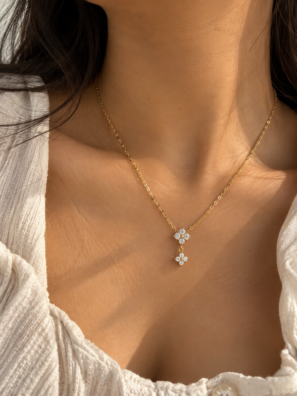 Double Clover Drop Necklace