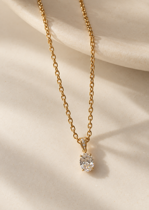 Oval Solitaire Link Necklace