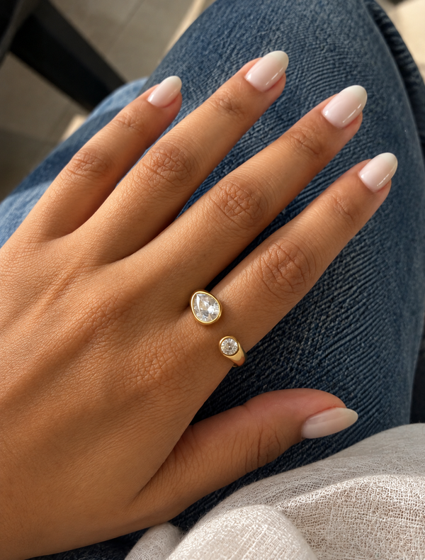 Twin Pear Bezel Open Ring
