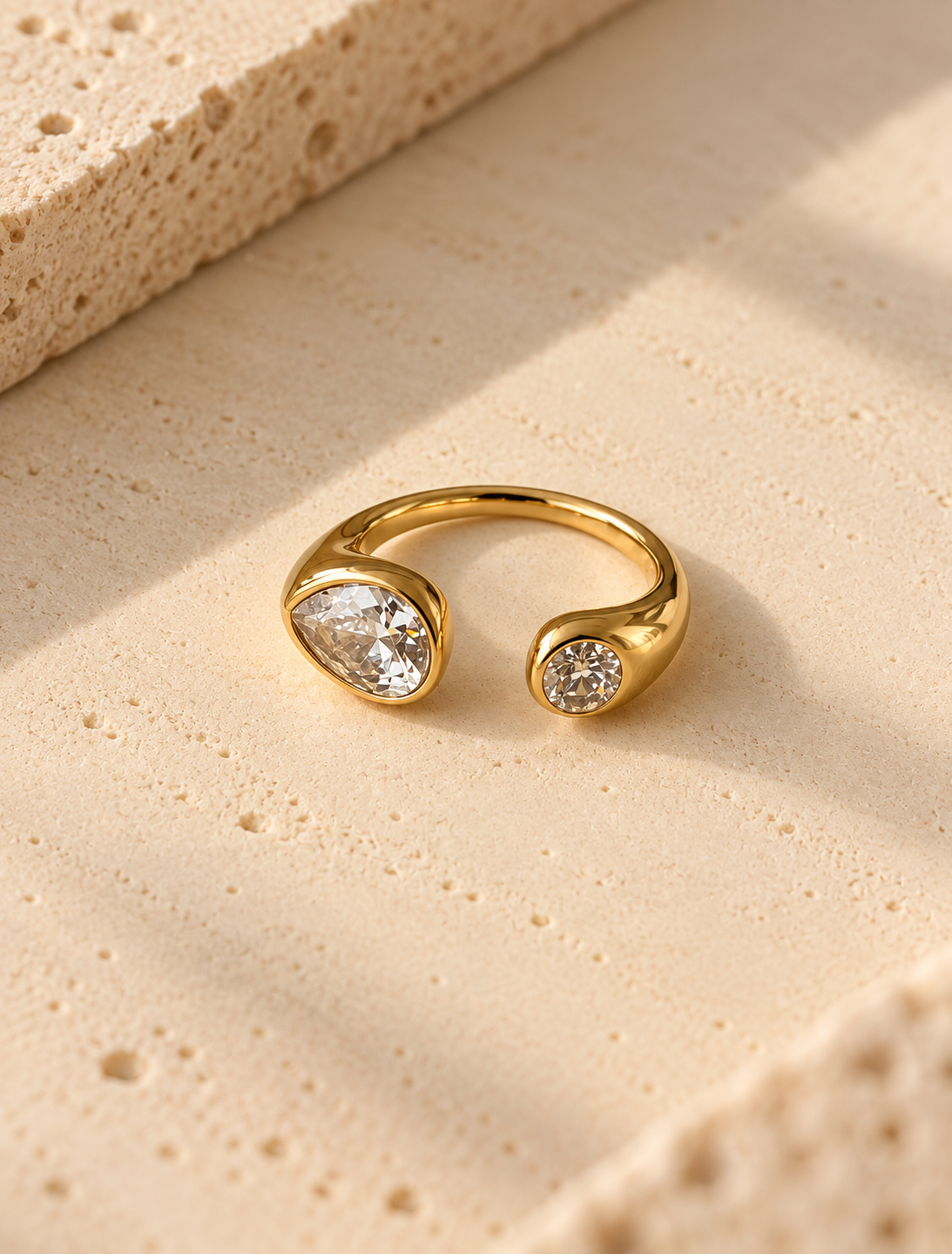 Twin Pear Bezel Open Ring