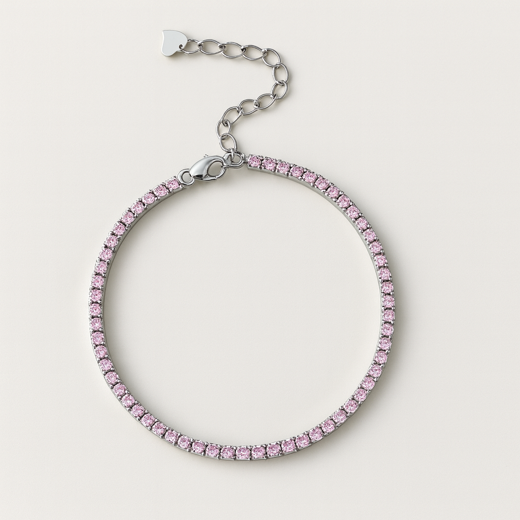 Light pink tennis bracelet in sterling silver with 2mm stones for everyday wear