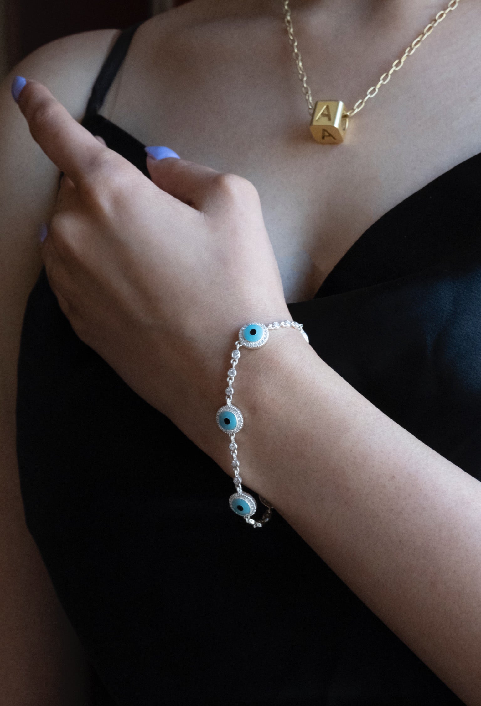 Looped Evil Eye Bracelet-Bracelets-Anushka Jain Jewellery