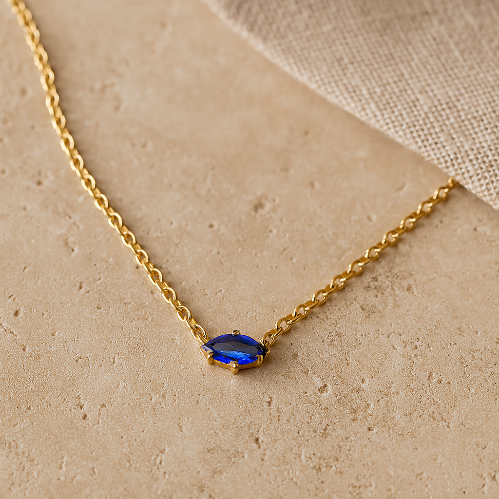 Marquise Sapphire Necklace-Necklaces-Gold Vermeil-Anushka Jain Jewellery